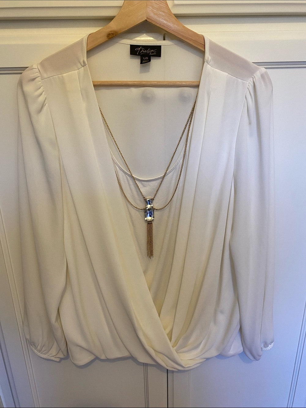 Thalia Sodi Cream Draped Surplice Blouse